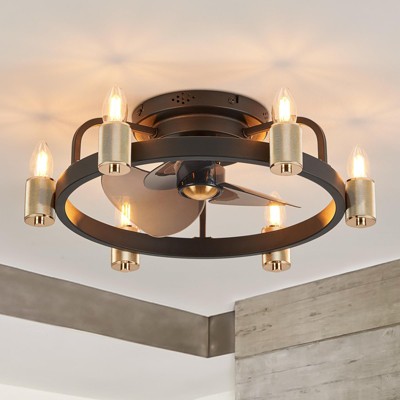 Ludomide 20" Industrial Ceiling Fans with Lights and Remote, Flush Mount Fan Light for Bedroom Kitchen Dining Room-Black