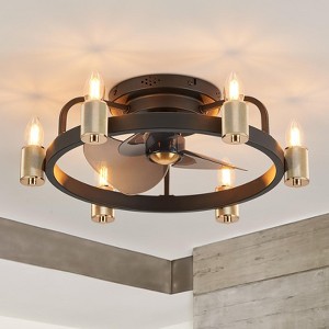 Ludomide 20" Industrial Ceiling Fans with Lights and Remote, Flush Mount Fan Light for Bedroom Kitchen Dining Room-Black - 1 of 4