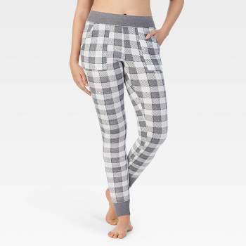 Warm Essentials by Cuddl Duds Women's Plaid Waffle Ribbed Trimmed Leggings with Pockets - White/Gray L