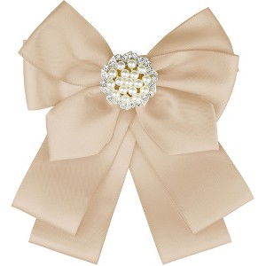 Elerevyo Women's Ribbon Brooch Necktie Pin Bow Tie with Pearl - 1 of 4