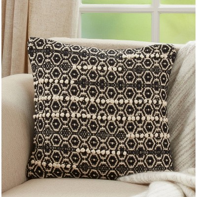 18" Black and White Dual-Tone Moroccan Square Throw Pillow