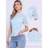 INSPIRE CHIC Women's Floral Lace Mock Neck Puff Short Sleeve Elegant Blouse - 2 of 4