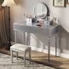FONTOI 39.4"W Luxury Vanity Desk with Round Mirror Height-Adjustable 4 Drawers and Stool for Bedroom Dressing Room, Silver/Beige, 39.4"*17.7"*29.9" - 2 of 4