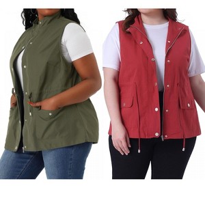 Agnes Orinda Women's Plus Size Lightweight Sleeveless Drawstring Waist Sleeveless Scrub Vests 2 Pcs - 1 of 4