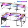 U Shaped Desk, 126 Inch Gaming Desk with Monitor Stand and LED Lights, Reversible Shaped Large Computer Desk with Power Outlets - 2 of 4