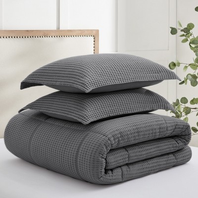 Charcoal King Cotton Waffle Weave Bedspread Set