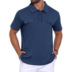 INSPIRE CHIC Men's Collared Short Sleeve Double Chest Pockets Outdoor Polo Shirt - 1 of 4