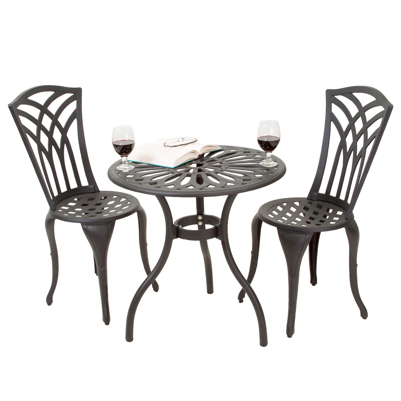 3-Pc Sanders Black Metal Frame Bistro Patio Dining Set