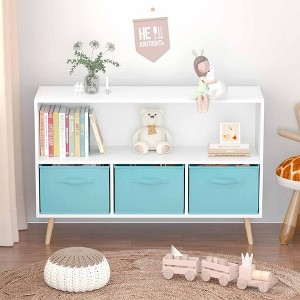 BABYYER Kids Bookshelf, Storage Organizer with 3 Collapsible Fabric Drawers, Book and Toy Display Rack for Playroom, Bedroom and Hallway - 1 of 4
