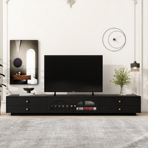 V Stand with Fluted Glass Doors, Elegant and Functional Media Console for TVs Up to 95'', Tempered Glass Shelf TV Cabinet with Multiple Storage - 1 of 4