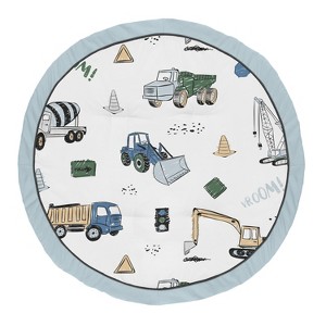 Sweet Jojo Designs Boy Baby Tummy Time Playmat Construction Truck Green Blue and Grey - 1 of 4