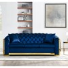 84'' Velvet Luxury Tufted 3-Seater Sofa with Gold Stainless Steel Accents for Living Room - 2 of 4