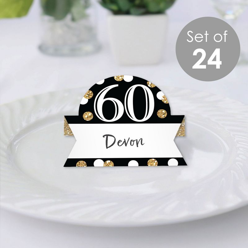 Big Dot of Happiness Adult 60th Birthday - Gold - Birthday Party Tent Buffet Card - Table Setting Name Place Cards - Set of 24, 2 of 9