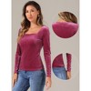 INSPIRE CHIC Women's Velvet Square Neck Long Sleeve Casual Blouses - 2 of 4