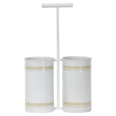 Antique White Metal 2 Bottle Wine Caddy with Handle - Foreside Home & Garden