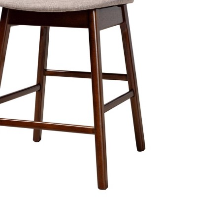 Grey Fabric and Walnut Brown Wood 2-Piece Counter Stool Set