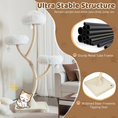 Beige 70" Multi-Level Cat Tree Tower with Sisal and Plush Perches