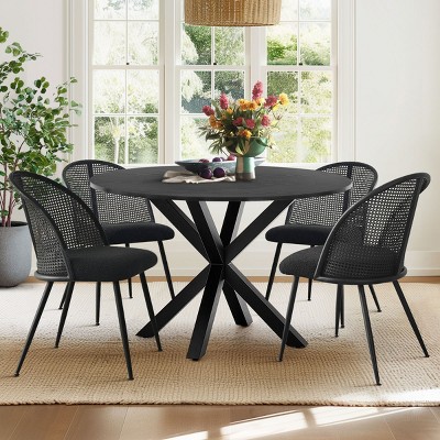 Mesh Rattan Boucle Dining Chairs Set of 4,Cane Backrest Dining Chairs with Metal Base,Armless Mesh Cane Back Side Chairs with Metal Legs-The Pop Home