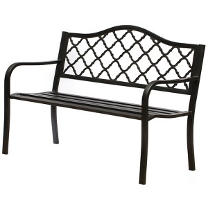 Gardenised Outdoor Garden Patio Steel Park Bench Lawn Decor with Cast Iron Back, Black Seating bench for Yard, Patio, Garden and Deck - 1 of 4
