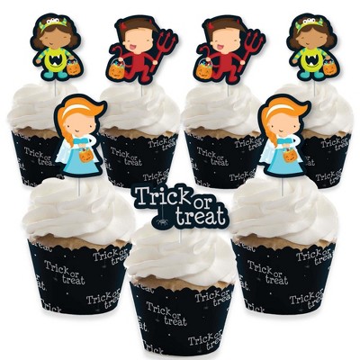 Big Dot of Happiness Trick or Treat - Cupcake Decoration - Halloween Party Cupcake Wrappers and Treat Picks Kit - Set of 24