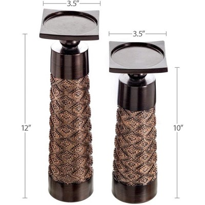Dublin Brown Metal Textured Tall Candlestick Set