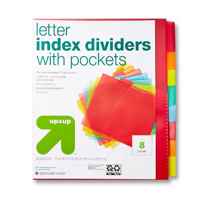 8ct Tabbed Plastic Index Dividers with Pockets - up & up™