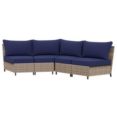 EAGLE PEAK Coastal Vista Curved Outdoor Wicker Sofa with Cushions, Patio Furniture Sets Outdoor Sectional Patio Conversation Set