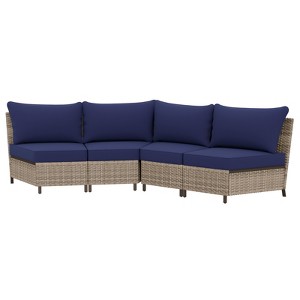 EAGLE PEAK Coastal Vista Curved Outdoor Wicker Sofa with Cushions, Patio Furniture Sets Outdoor Sectional Patio Conversation Set - 1 of 4