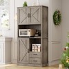 Pantry Cabinet with 2 Drawers and Open Shelves, Tall Freestanding Kitchen Pantry Cabinet with Microwave Shelf - 3 of 4
