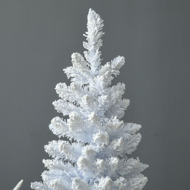 HOMCOM 7 FT Snow Flocked Artificial Pencil Christmas Tree, Slim Xmas Tree with Realistic Branches and Plastic Base Stand for Indoor Decoration, 5 of 7