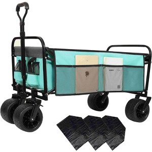 VYNXARIA 440lbs Collapsible Foldable Wagon Cart with strapping system,Beach Wagon Utility Cart Utility Wagon Grocery Cart£¬Blue - 1 of 4