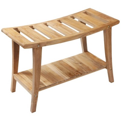 Nordic Teak 30" Asian Style Shower Bench with Shelf