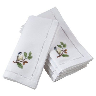 Saro Lifestyle Embr'd Bluebird Hemstitch Napkin, 20" Square, White (Set of 6)