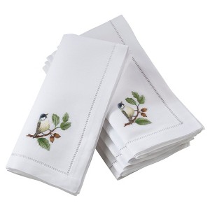 Saro Lifestyle Embr'd Bluebird Hemstitch Napkin, 20" Square, White (Set of 6) - 1 of 3