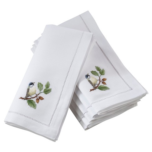 Saro Lifestyle Embr'd Bluebird Hemstitch Napkin, 20" Square, White (Set of 6) - image 1 of 3