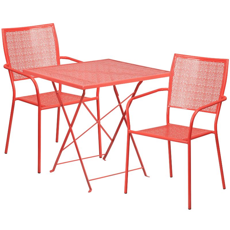Emma and Oliver Commercial 28" Square Metal Folding Patio Table Set w/ 2 Square Back Chairs, 1 of 5