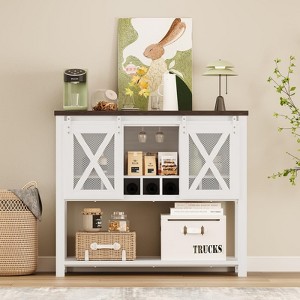 Coffee Bar Cabinet, Farmhouse Sideboard Buffet Cabinet with Sliding Barn Doors, Wine Racks, Open Storage Shelf - 1 of 4