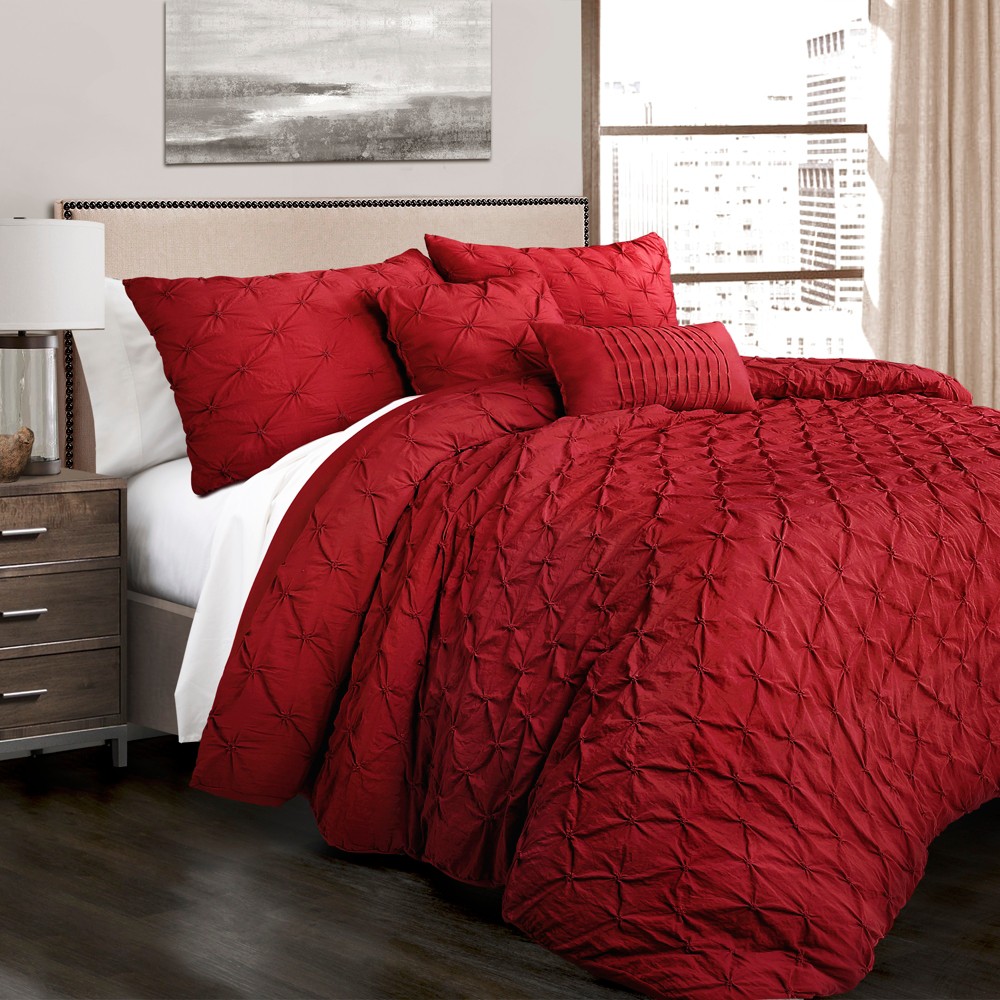 Photos - Duvet Lush Décor 5pc King Ravello Pintuck Comforter Set Red