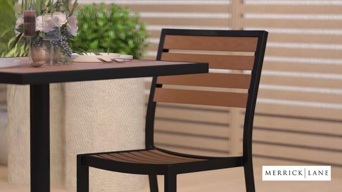 Merrick Lane 3 Piece Patio Table and Chairs Set Faux Teak Wood And Metal Indoor/Outdoor Table and Chairs with All-Weather Purpose, 2 of 17, play video