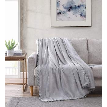 Kate Aurora Ultra Soft & Premium Plush Oversized Pom Pom Accent Fleece Throw Blanket - 50 in. W x 70 in. L