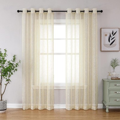 Kate Aurora 2 Piece Floral Printed Sheer Grommet Top Pastel Colored Window Curtain Panels