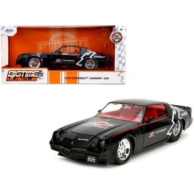 1979 Chevrolet Camaro Z28 "Chevrolet Performance" Black with Carbon Hood and Red Interior 1/24 Die Cast Model Car by Jada