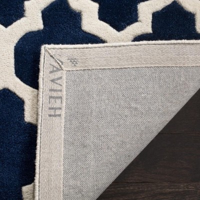 Dark Blue and Ivory Hand-Tufted Wool Runner Rug