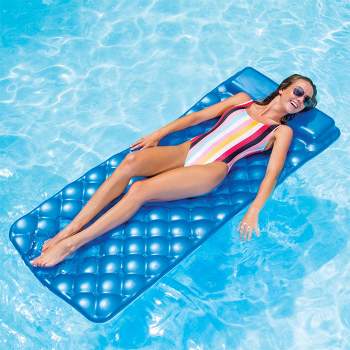 Kelsyus 72 Inch Laguna Lounger Portable Roll Up Foam Floating Mat with Built In Oversized Pillow for Swimming Pool, Lake, Beach