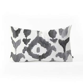 Natalie Baca Painterly Flower Ikat Lumbar Throw Pillow Black - Deny Designs