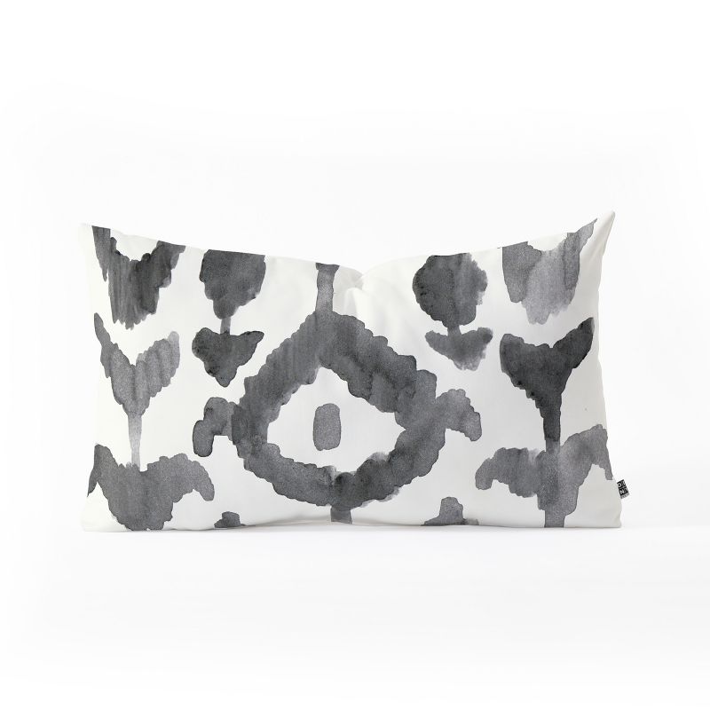 Natalie Baca Painterly Flower Ikat Lumbar Throw Pillow Black - Deny Designs, 1 of 4