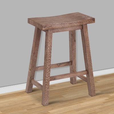 Gray Backless Saddle Style Wooden Counter Stool