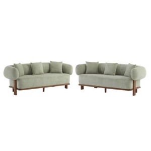 Christopher Knight Home Jose 82 " Set of 2 Rubberwood Boucle Upholstered 3 Seater Curved Sofa with Pillows Light Green - 1 of 4