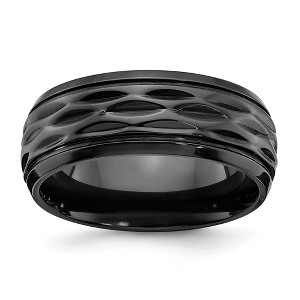 Black Bow Jewelry 8mm Black Zirconium Polished & Diamond Cut Standard Fit Band - 1 of 4