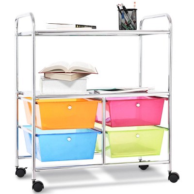 Costway 4 Multifunctional Drawers Rolling Storage Cart Rack Shelves Shelf Home Office